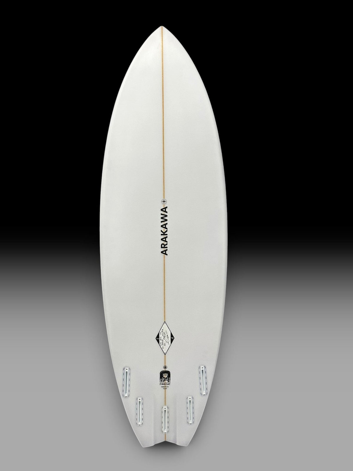 Arakawa Firecat 5'10 surfboard – bottom view
