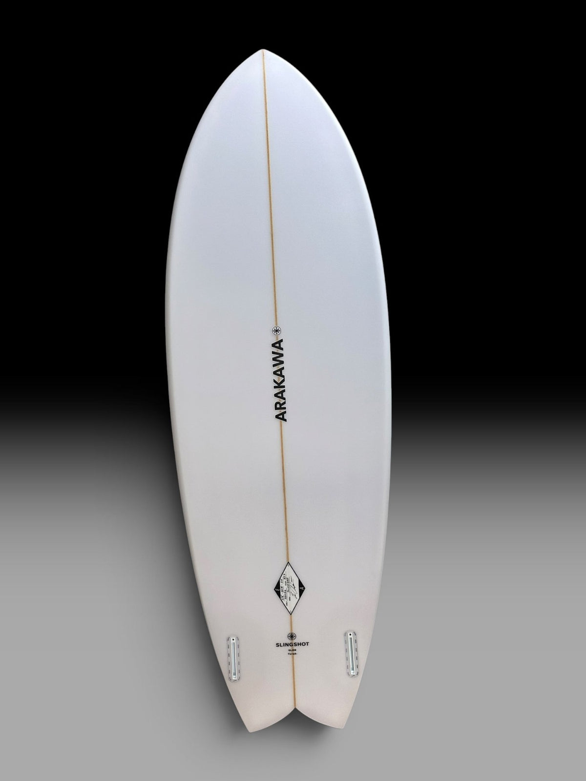 Arakawa Slingshot 5'8 surfboard – bottom view