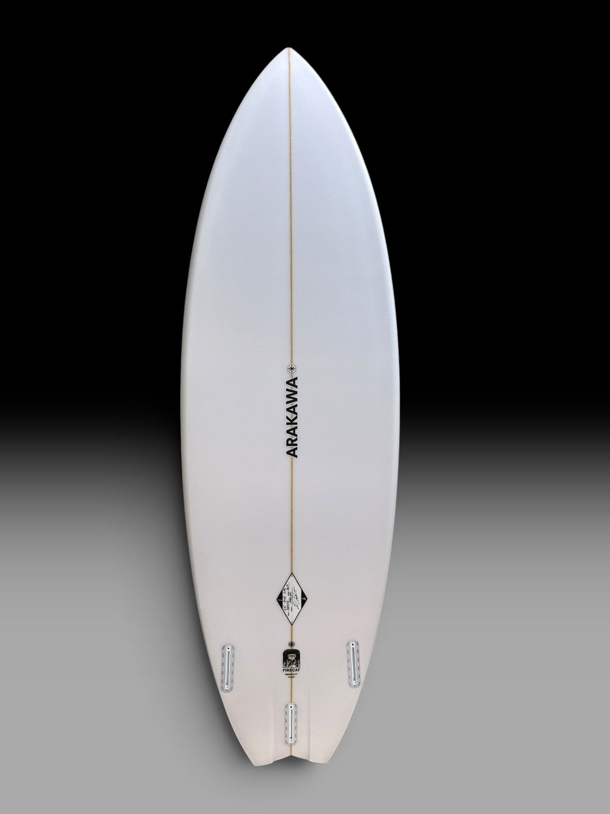 Arakawa Firecat 6'0 thruster surfboard – bottom view
