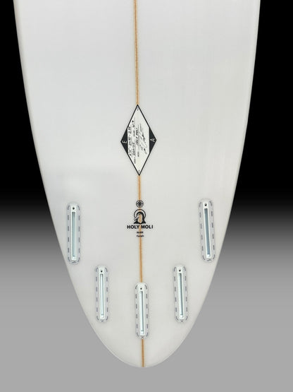 Arakawa Holy Moli 6'10 surfboard – tail and fin boxes close-up