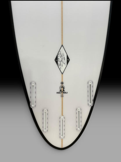 Arakawa Holy Moli 6'10 surfboard – tail and fin boxes close-up
