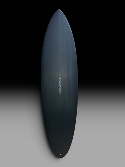 Arakawa Holy Moli 6'8 surfboard – deck view, dark tint